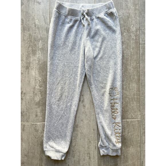 HELLO KITTY Velour Velvet Gray Gold Kids Girl Sweatpants Joggers Pants Soft 6X 6 - Picture 1 of 8